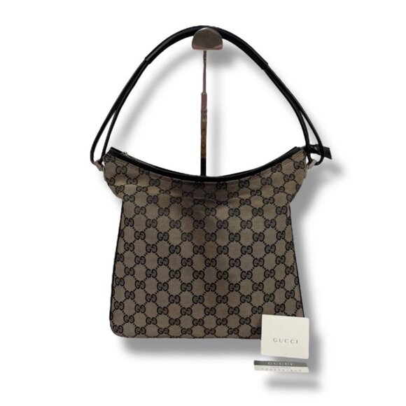 Gucci One Shoulder Bag GG Canvas Nylon Leather Dark Brown Hobo Soho